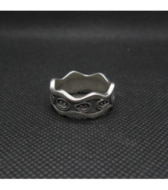 R002116 Sterling Silver Ring Wave Band Emoticons Smiles Solid Genuine Hallmarked 925